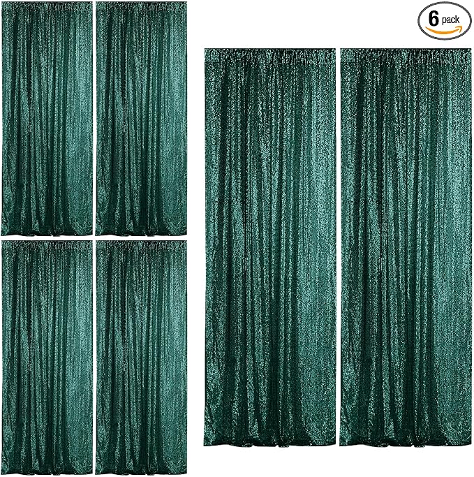 Sugargirl Dark Green Sequin Backdrop Curtain 6 Panels 2FTx8FT Glitter Dark by Sugargirl
