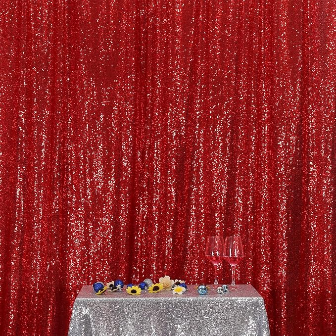 Poise3EHome 6FT x 8FT Red Sequin Photography Backdrop Curtain - Image 2