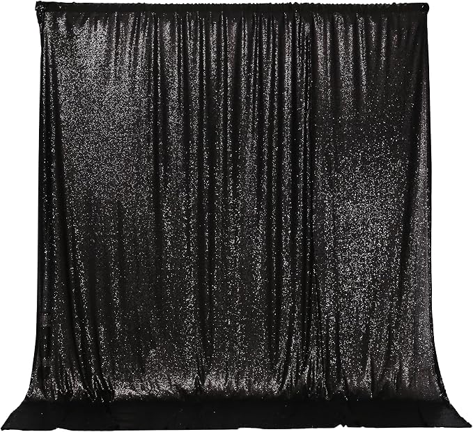 PartyDelight Black Sequin Backdrop 6x7ft Sparkly Photo Curtain | 4 Inch Rod - Image 9