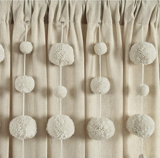 Lush Decor Boho Pom Pom Tassel Linen Textured Window Curtain Panel, Single 52" - Image 3