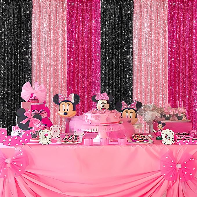 Fuchsia Sequin Backdrop Drapes 4 Panels 2FTx8FT Glitter Backdrop Curtains | - Image 2