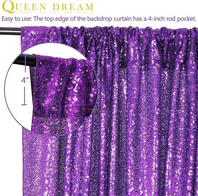 Purple Sequin Backdrop 4 Panels 2FTx8FT Glitter Party Photo Background | - Image 5