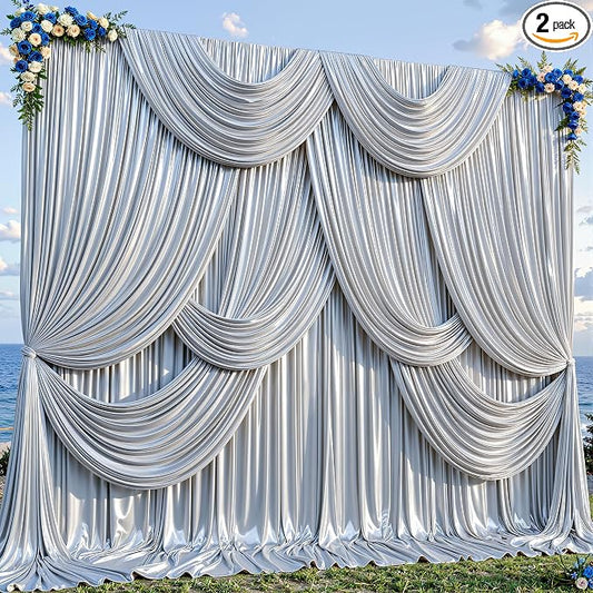 30x10ft Silver Glitter Backdrop Curtain by Partisky