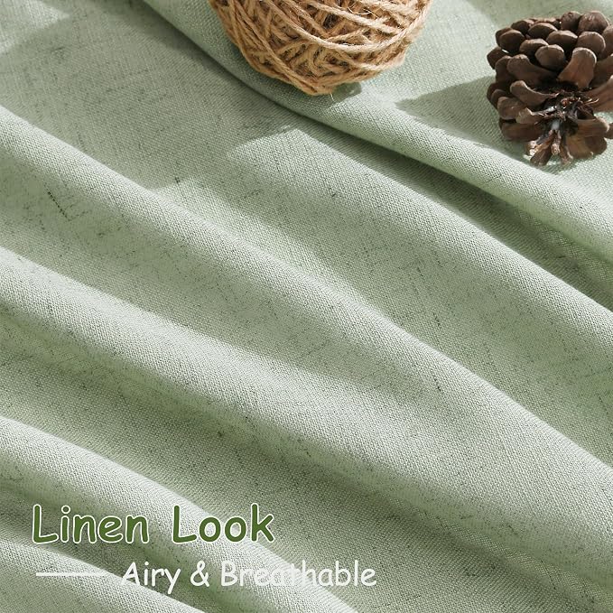 Mist Sage Linen Curtains 102 Inches Long Rod Pocket Back Tab Drapes 2 Panels Set - Image 5