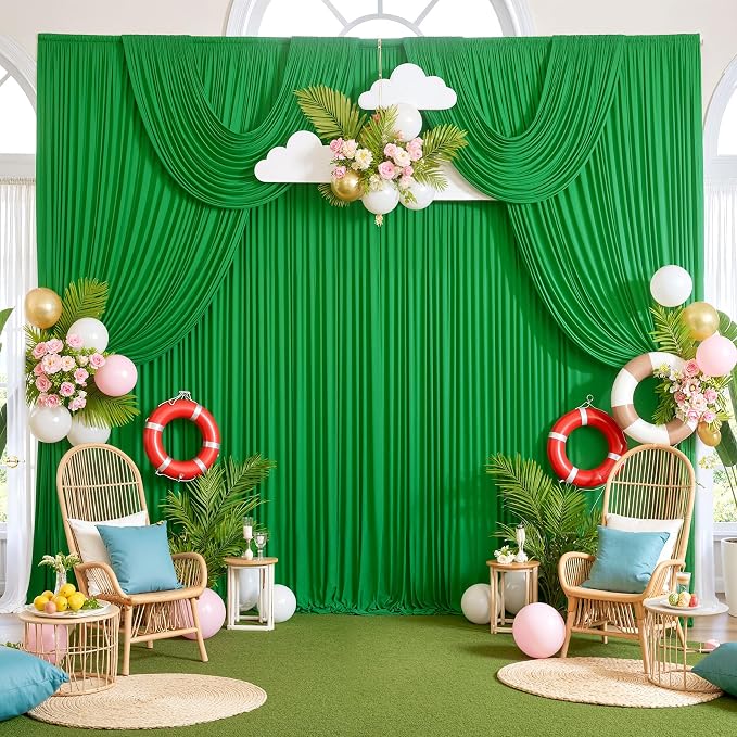 10ftx10ft Wrinkle Free Green Backdrop Curtains - Image 7