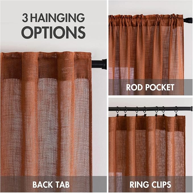 MIULEE Burnt Orange Fall Linen Curtains - Image 3
