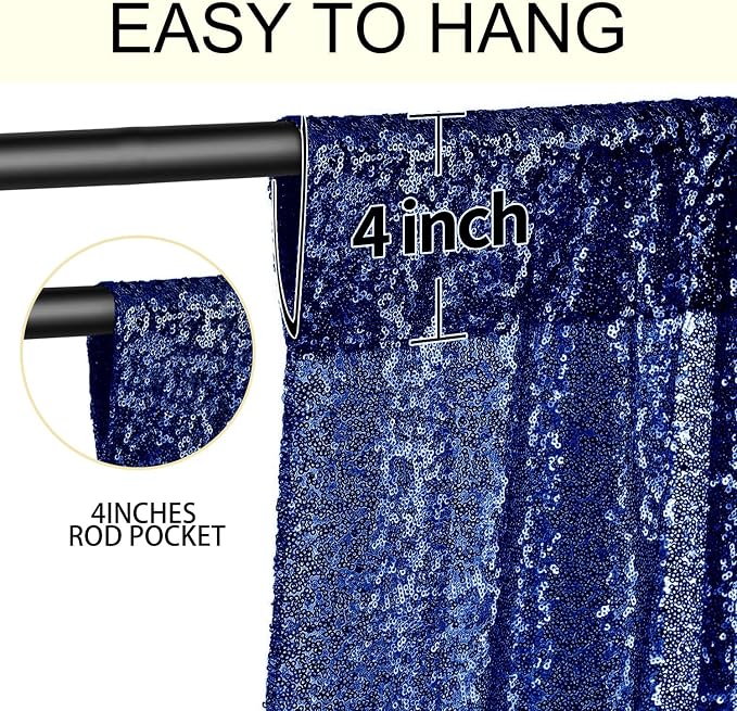 4×8FT-2PCS Navy Sequin Backdrop Curtains Panels, Photography Backdrop Glitter - Image 5