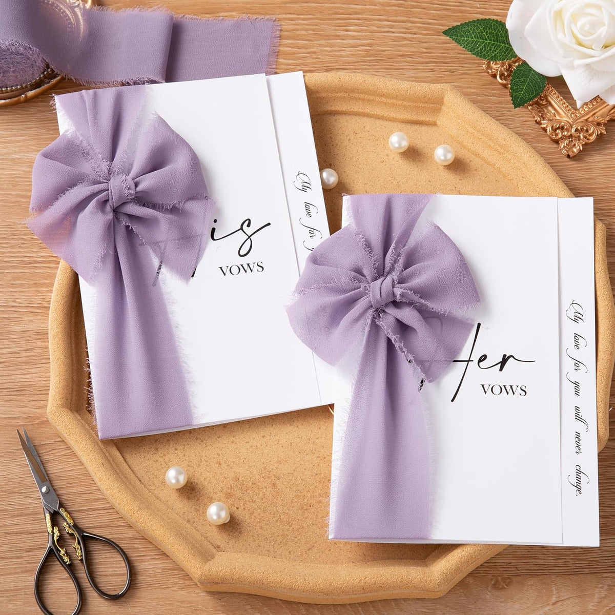 DORIS HOME 2" x21Yd Chiffon Ribbon for Flower Bouquet, Purple & Ivory Fabric Ribbon for Gift Wrapping, Handmade Frayed Ribbon for Wedding, Chiffon Silk Ribbon for Christmas Decorations