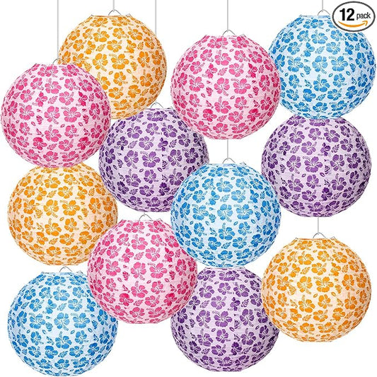 Baquler 12 Pcs Hibiscus Hanging Lanterns Hawaiian Party Decorations, 8 Inch by Baquler