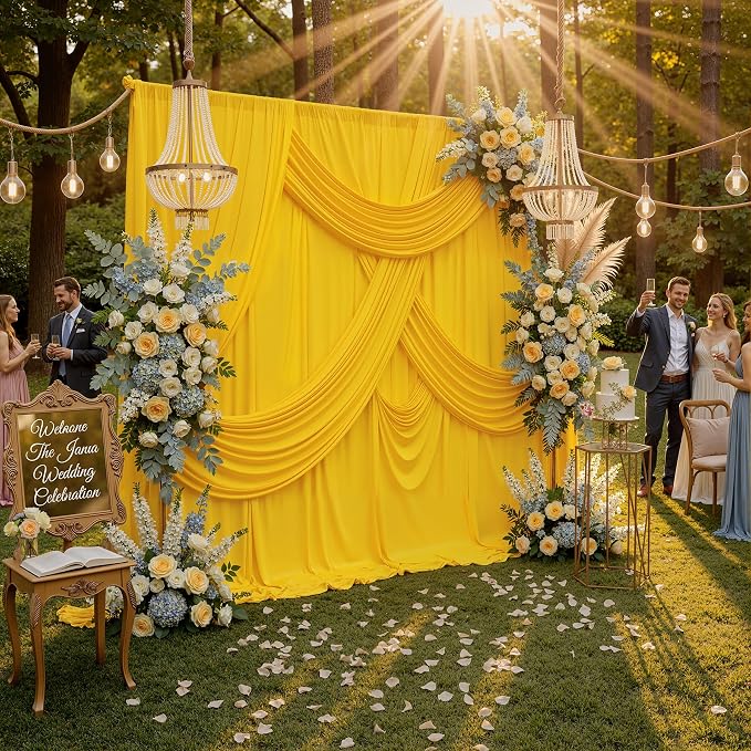 20ft x 10ft Wrinkle Free Yellow Backdrop Curtains - Image 6