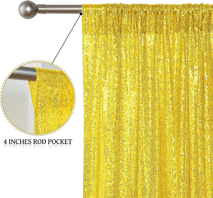 Sugargirl Golden Yellow Sequin Backdrop Curtain 6 Panels 2FTx8FT Glitter Golden - Image 4