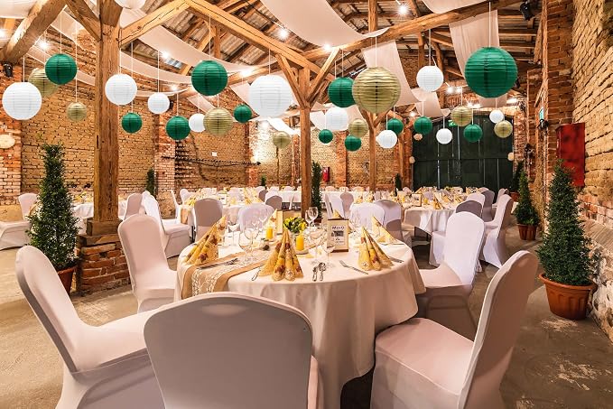 Green Gold Paper Lanterns Party Decorations, Round Hanging Lantern - Image 3