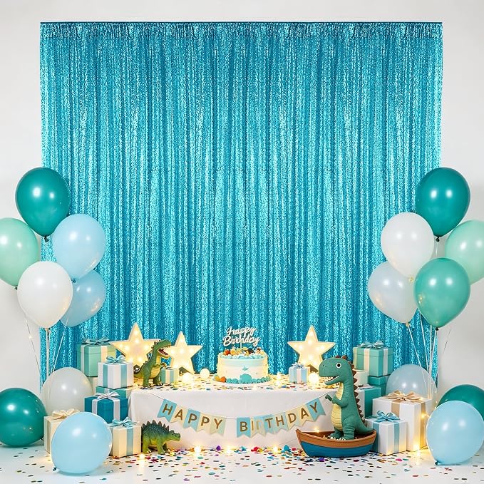 Hahuho Turquoise Sequin Backdrop Curtain, Party Decoration（1 Panels, 4FT x 8FT - Image 3