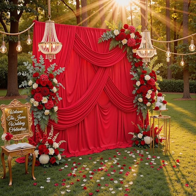 50ft x 10ft Wrinkle Free Red Backdrop Curtains - Image 6