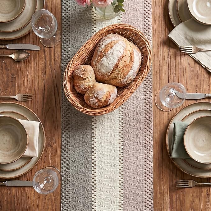 Artoid Mode Grey Beige Pink Farmhouse Rustic Table Runner 12x108 Inch | Holiday - Image 2