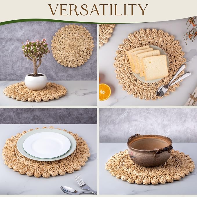 13.8" Corn Husk Woven Round Placemats Set of 10 - Image 4