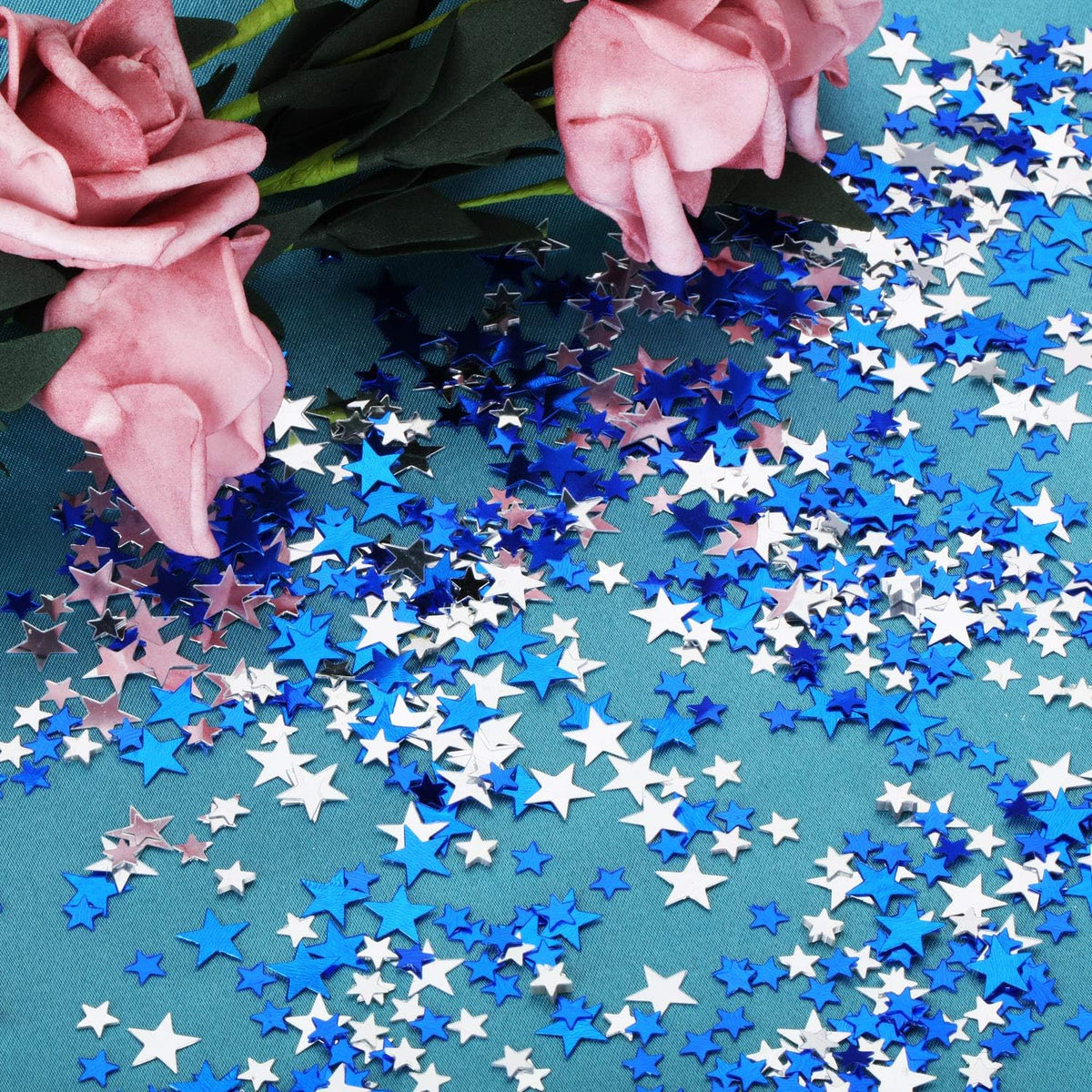 Hestya 60g Star Confetti Glitter Table Confetti Metallic Foil Stars for Party Wedding Festival Decorations(Blue Silver,10mm and 6mm)