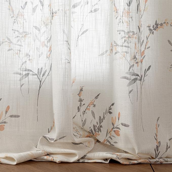 MYSKY HOME Floral Curtains for Bedroom Small Windows Flax Linen Sheer Drapes - Image 5