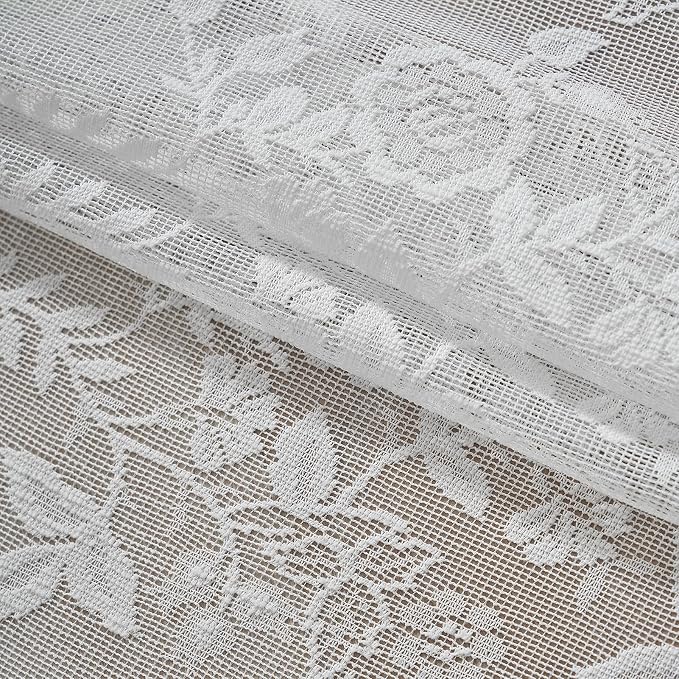 FINECITY White Lace Curtains for Bedroom Rustic Floral 42x63 Inch, 2 Panels | - Image 8
