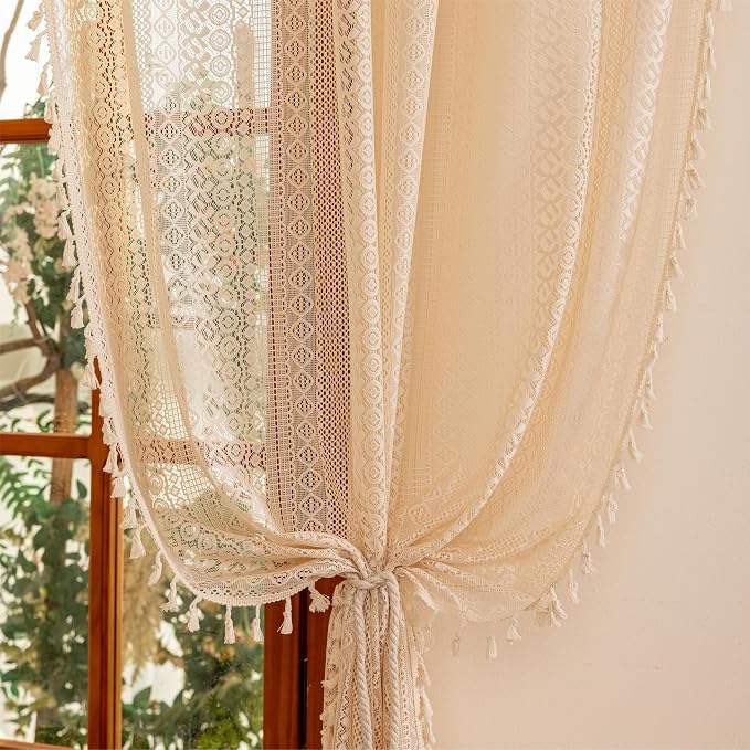 Sutuo Home Beige Boho Lace Curtains 96 inches Long - Image 4