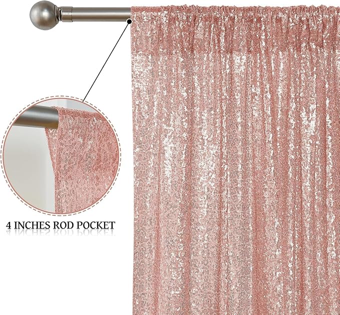 Sugargirl Rose Gold Sequin Backdrop Curtain 4FTx8FT Glitter Rose Gold - Image 5