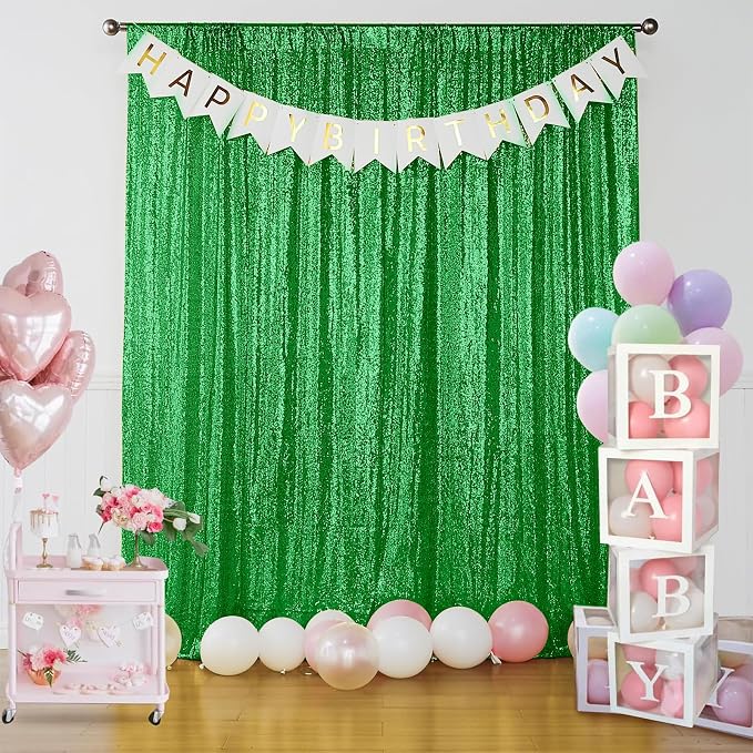 Sugargirl Grass Green Sequin Backdrop Curtain 4FTx8FT Glitter Grass Green - Image 3