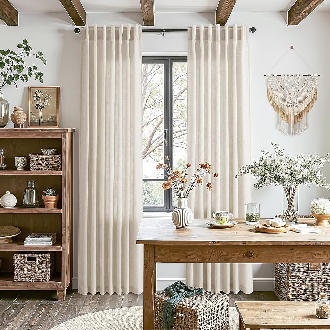 Warm Beige Linen Curtains 63 Inches Long 2 Panel Sets - Image 6