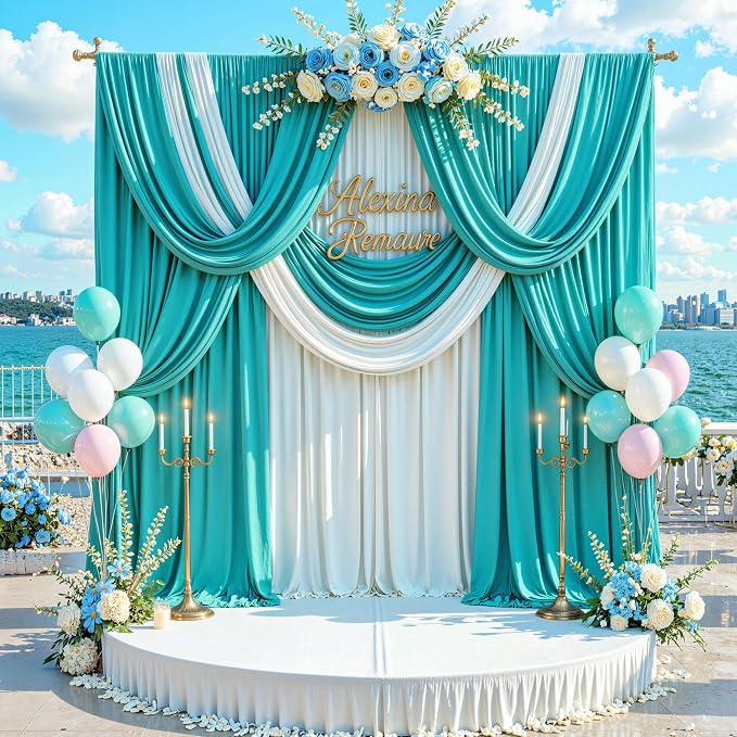 10 ft x 40 ft WWrinkle Free Turquoise Backdrop Curtain - Image 8