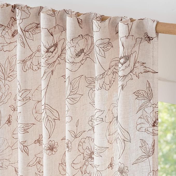 jinchan Floral Linen Curtains for Living Room 84 Inch Length Brown Flower - Image 5
