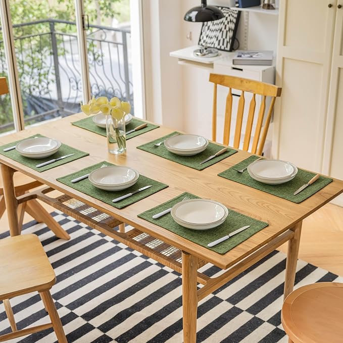 Demetex Dark Green Placemats Set of 8 Decorative Linen Textured Place Mats Heat - Image 7