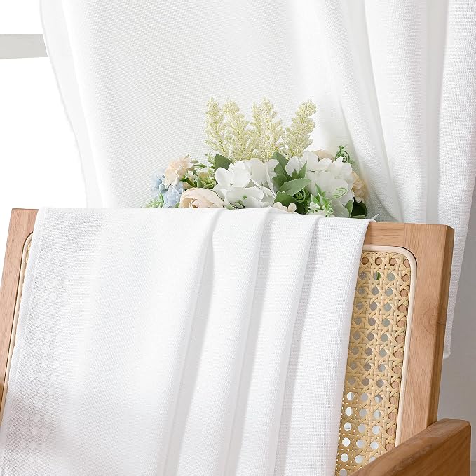 Tollpiz Short Linen Curtain Bedroom Rod Pocket Semi Sheer Curtains Burlap Light - Image 6