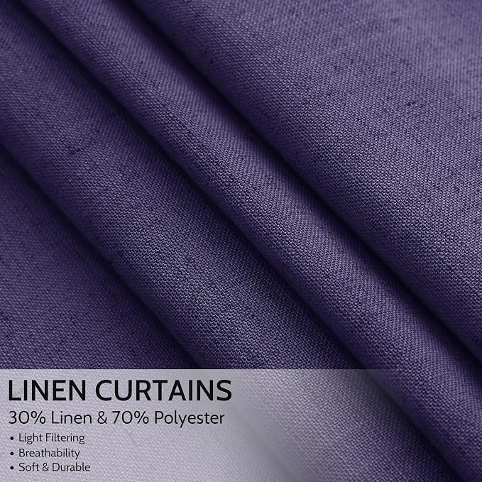 Purple Linen Curtains 84 Inches Long, Back Tab Light Filtering Semi Sheer - Image 2