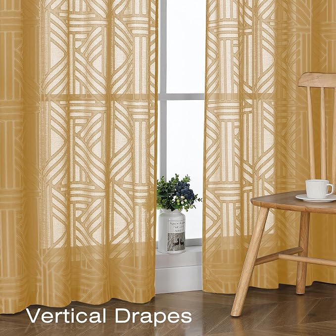 Simplebrand Gold Semi Sheer Curtains 63 Inch Length 2 Panels, Light Filtering - Image 5