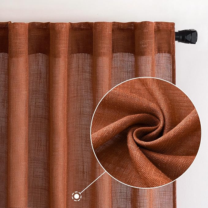 MIULEE Burnt Orange Fall Linen Curtains - Image 2