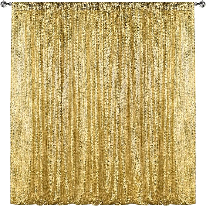 Sugargirl Gold Sequin Backdrop Curtain 8FTx8FT Glitter Gold Background Drapes by Sugargirl