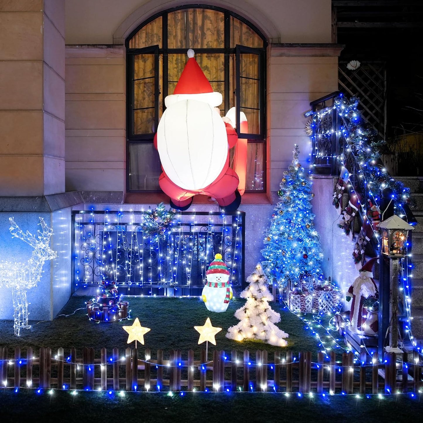 JMEXSUSS 500 LED Blue and White Christmas Lights, 8 Modes 163ft String Lights Plug in with Remote Control, Clear Wire Christmas String Lights Outdoor Waterproof for Outside Tree Yard Wedding