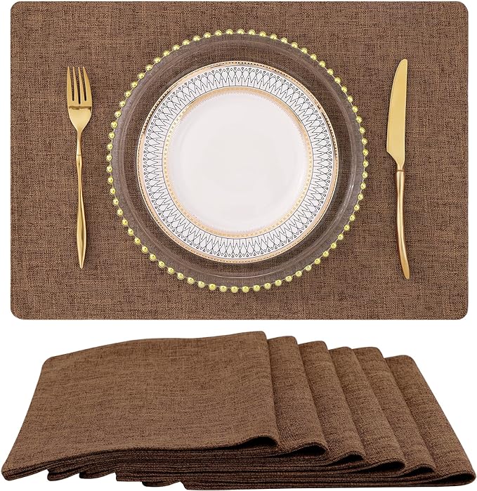 Faux Cotton Linen Placemats Set of 6, Cloth Washable Farmhouse Dining Table Mats by homing