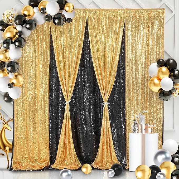 8ft x 8ft Gold Sequin Backdrop Curtain Glitter Photo Booth Backdrop | Sparkly - Image 4