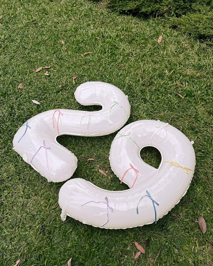 6 Balloon - White Birthday Number Balloons, 40 Inch Decorations Men Women | - Image 3