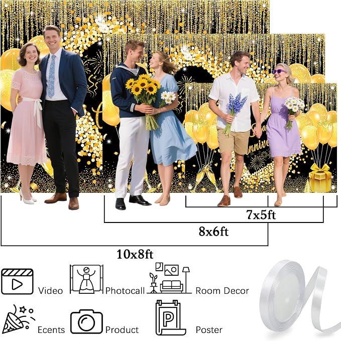 10x8 ft Floral Anniversary Backdrop Banner - Image 6