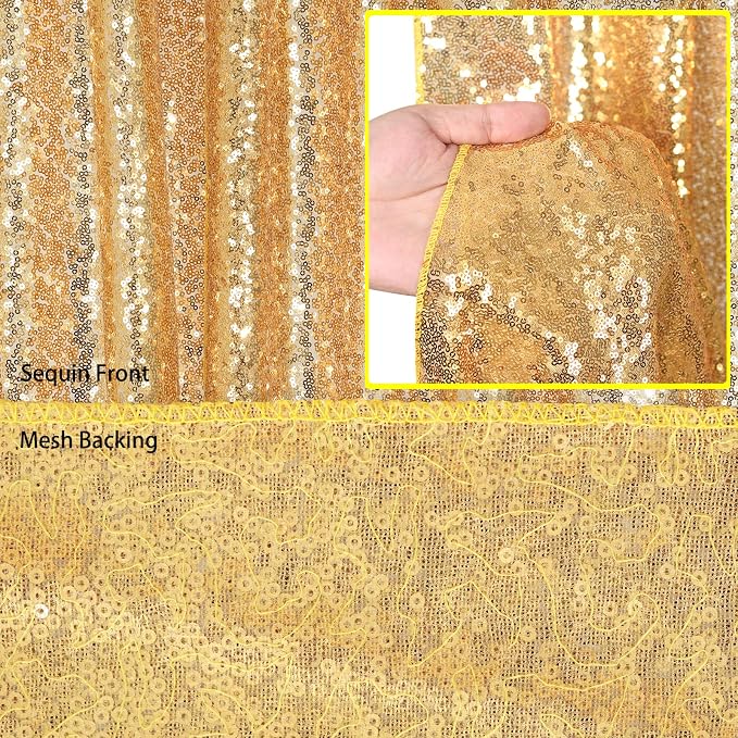 Gold Sequin Backdrop Curtains 2 Pcs 3.3ftx8ft Sparkle Backdrop Fabric | Glitter - Image 6