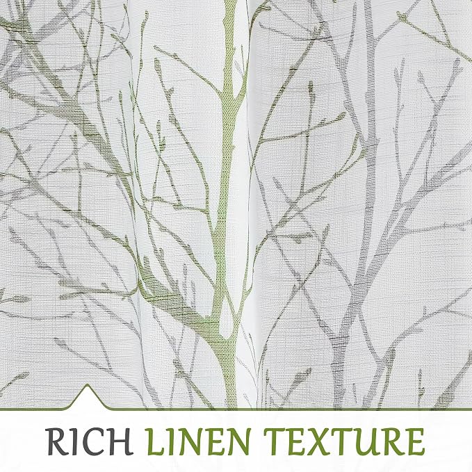 FMFUNCTEX Linen Green White Semi Sheer Patio Curtains 84 Inch Long 1 Panel | - Image 7