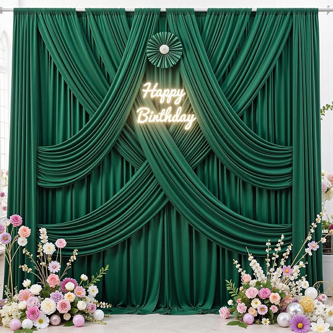 30 ft x 10 ft Wrinkle Free Hunter Green Backdrop Curtain - Image 4
