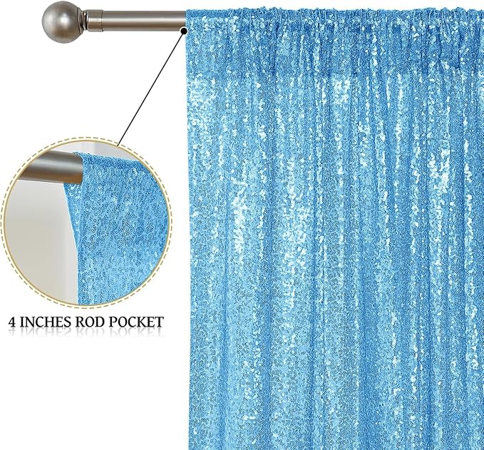 Sugargirl Blue Sequin Backdrop Curtain 6 Panels 2FTx8FT Glitter Blue Background - Image 4