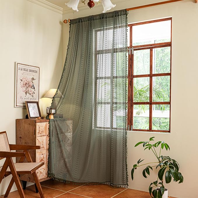 Sutuo Home Boho Curtains for Bedroom Living Room 72 inches Long, Crochet Lace by SutuoHome
