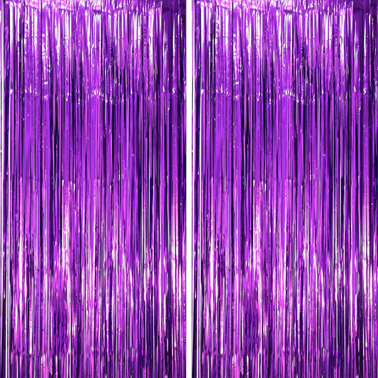 2 Pack Purple Tinsel Foil Fringe Curtains, Purple Party Decorations, Metallic Tinsel Party Streamers Backdrop for Halloween Mermaid Bachelorette Graduation Party Decorations