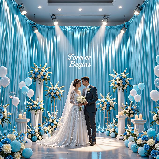30x10ft Sky Blue Glitter Backdrop Curtain - Image 2