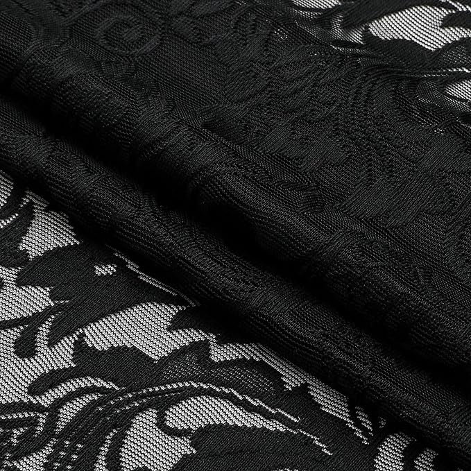 Bujasso Black Sheer Lace Curtains 54 inch Vintage Floral Short Curtain Panels - Image 6