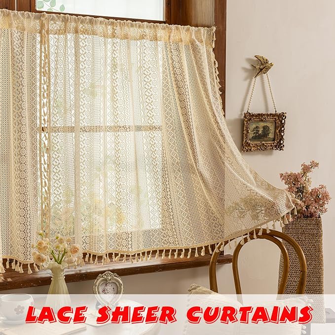 Sutuo Home Beige Boho Short Curtains - Image 2