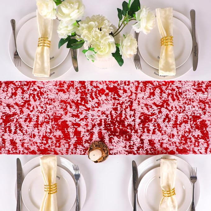 Snowkingdom 2Pcs Red Table Runner Roll Sequin Glitter Metallic Foil Sparkly - Image 4